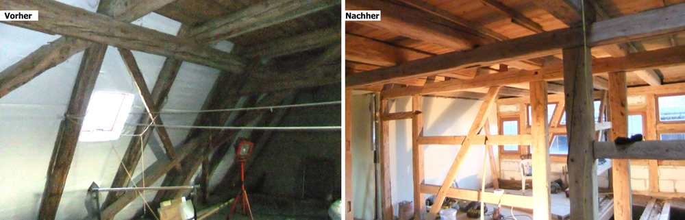 Fachwerkreparatur vorher/nachher