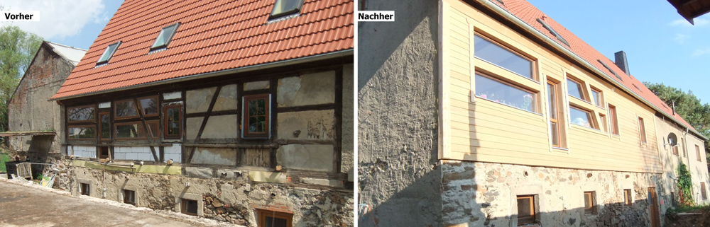Holzverkleidung Fachwerkhaus vorher/nachher