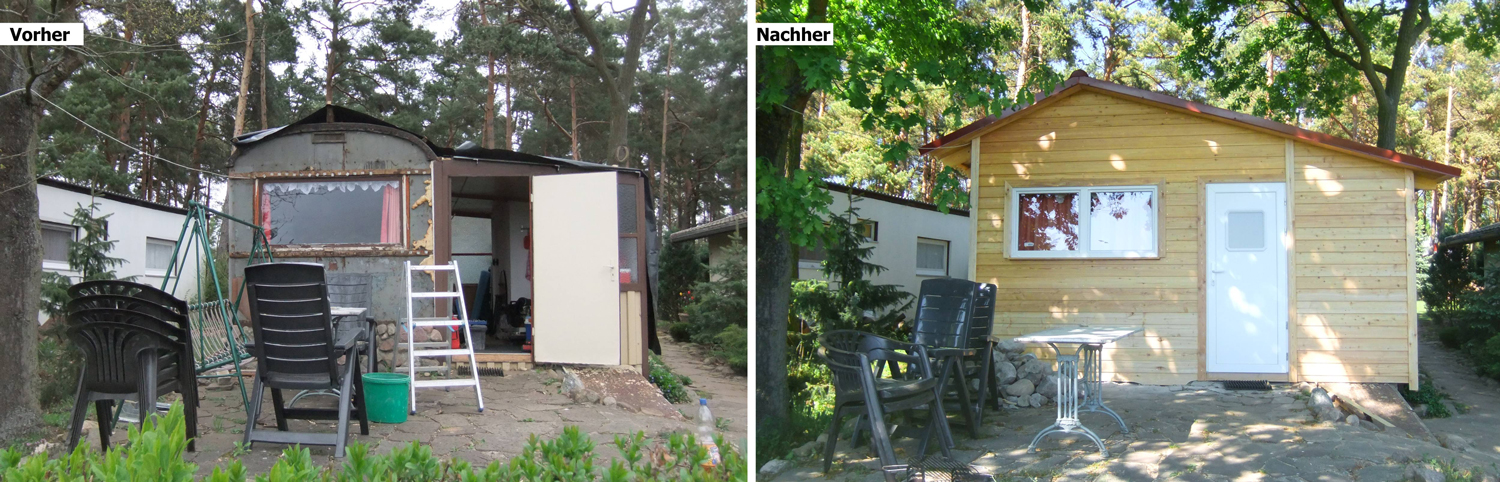Holzverkleidung Bungalow vorher/nachher